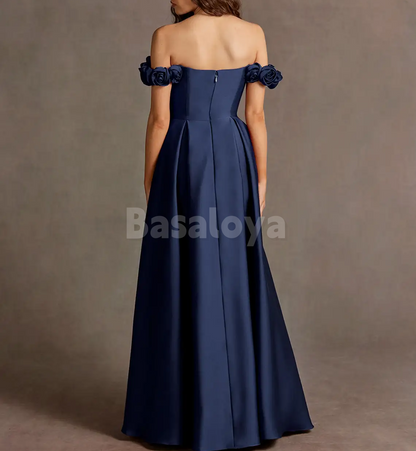 SP0249 Graceful Cream 3D Floral Off Shoulder A-Line Prom Dress with Slit