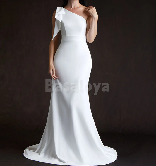 WD0113 Elegant White One Shoulder Mermaid Wedding Dress Bridal Gown