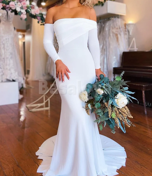 WD0075 Elegant Tube Top Long Sleeves Mermaid Wedding Dress with Train
