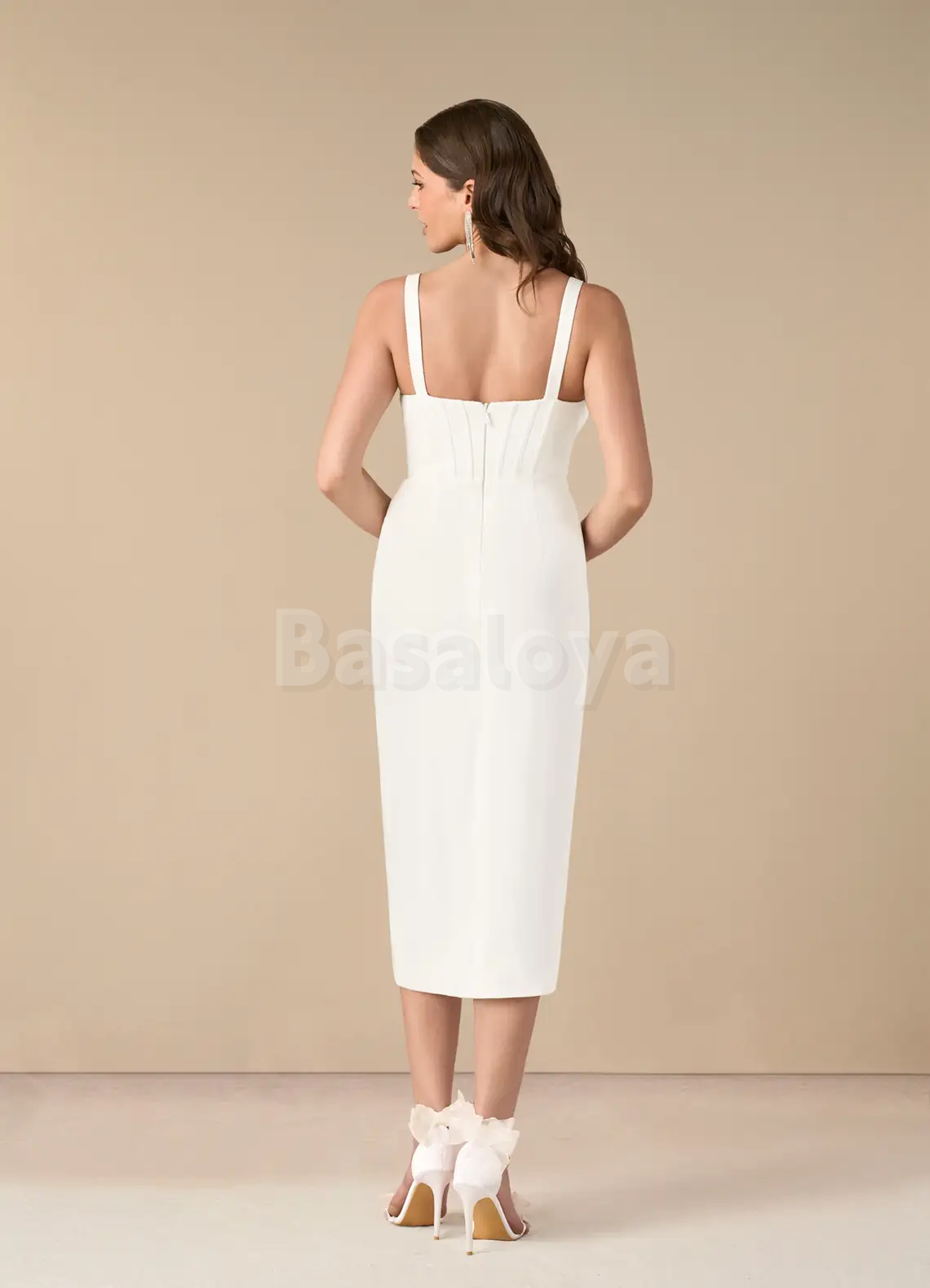 WD0116 Bohemian White V-Neck Sheath Pleated Beach Wedding Dress with Slit