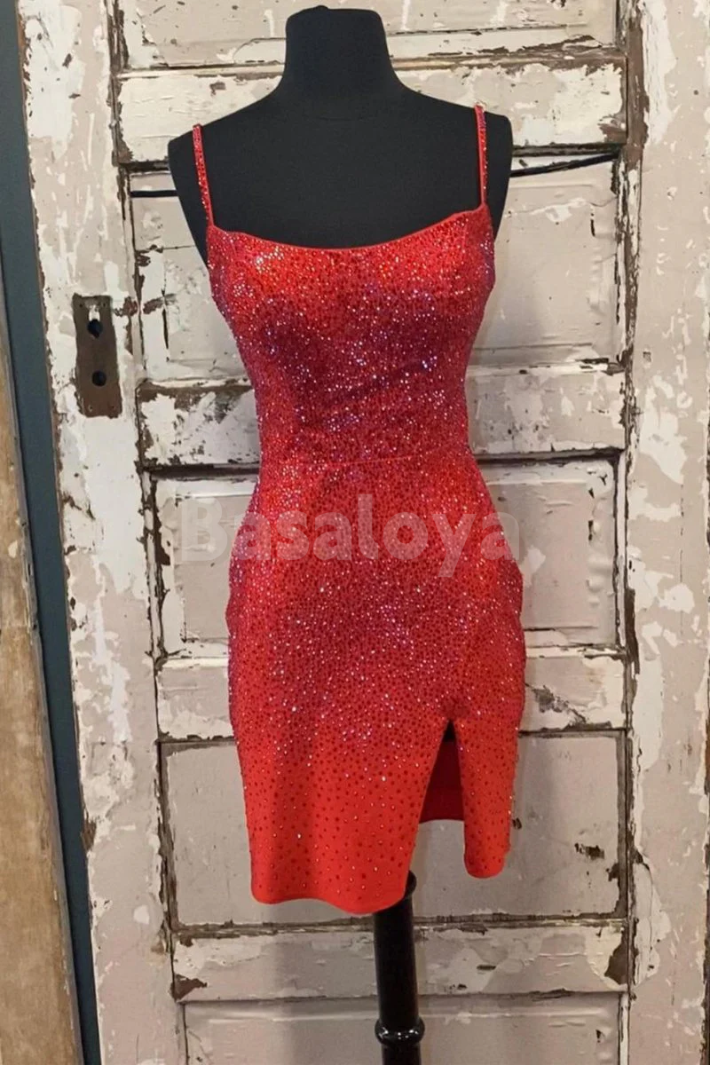 HM0146 Sparkly Beaded Sky Blue Bodycon Short Homecoming Gowns