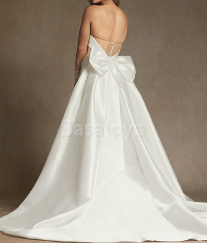 WD0101 Glamorous Strapless Mermaid Bow Overskirt Wedding Dress with Gloves