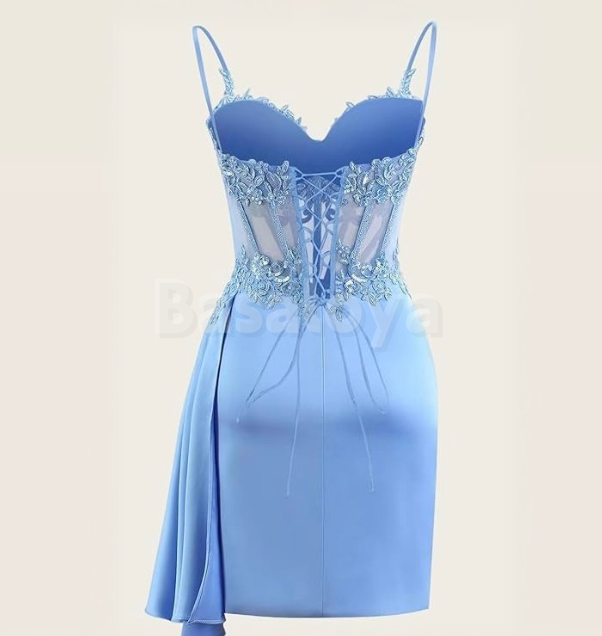 SP0132 Elegant Fuchsia Spaghetti Straps Bodycon Prom Dress with Applique