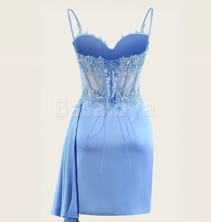 SP0132 Elegant Fuchsia Spaghetti Straps Bodycon Prom Dress with Applique