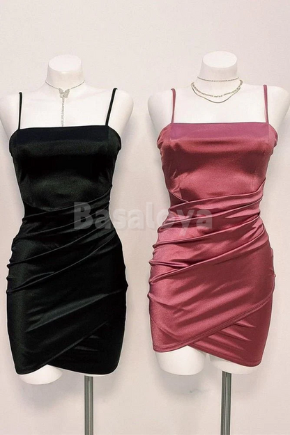 HM0145 Simple Burgundy Spaghetti Straps Bodycon Mini Homecoming Dress