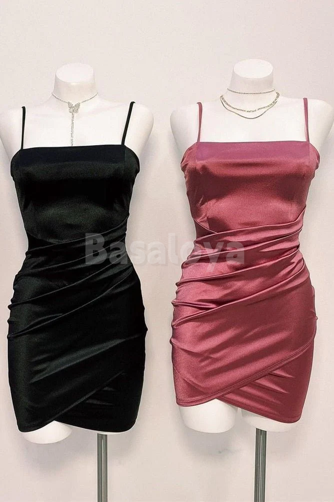 HM0145 Simple Burgundy Spaghetti Straps Bodycon Mini Homecoming Dress