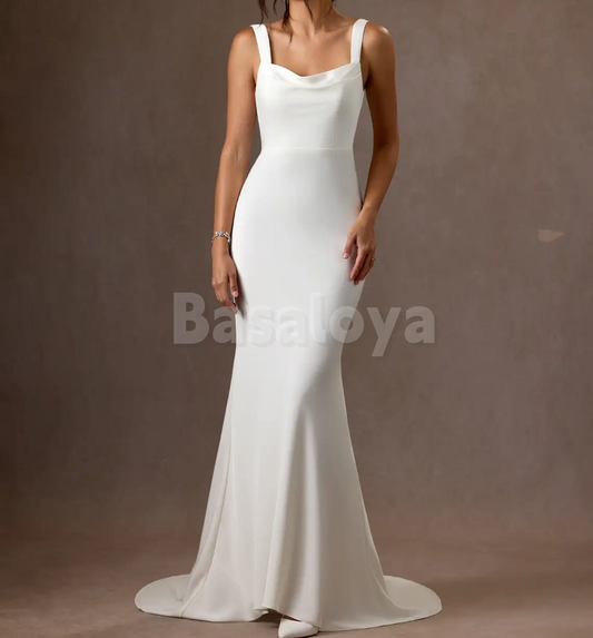 WD0091 Elegant White Sleeveless Mermaid Wedding Dress with Train Bridal Gown