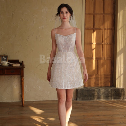 WD0045 Elegant Spaghetti Straps A-Line Sequins Lace Wedding Dress with Coat
