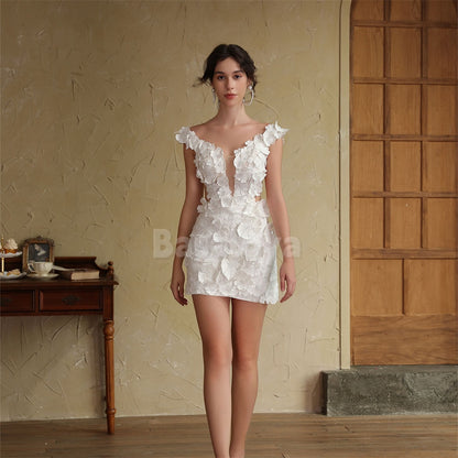 WD0048 Luxury 3D Pearls Floral Off-Shoulder Bodycon Bridal Gown with Overskirt