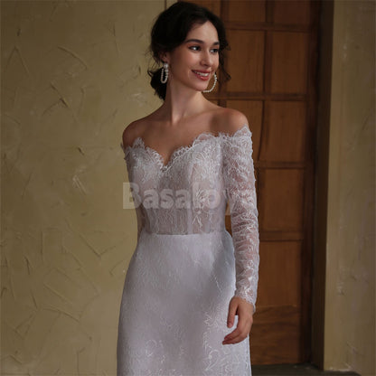 WD0049 Graceful Long Sleeves Sweetheart Corset Lace Wedding Dress