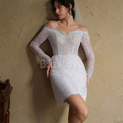 WD0049 Graceful Long Sleeves Sweetheart Corset Lace Wedding Dress