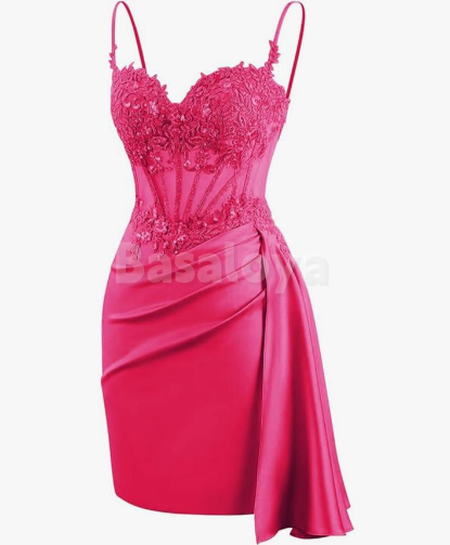 SP0132 Elegant Fuchsia Spaghetti Straps Bodycon Prom Dress with Applique