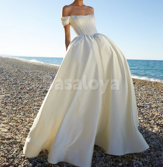 WD0102 Gorgeous Off-Shoulder A-Line Satin Ball Gown Wedding Dress
