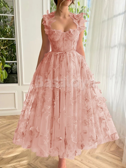 SP0150 Glamorous 3D Butterfly Lilac A-Line Sweetheart Lace Prom Dresses