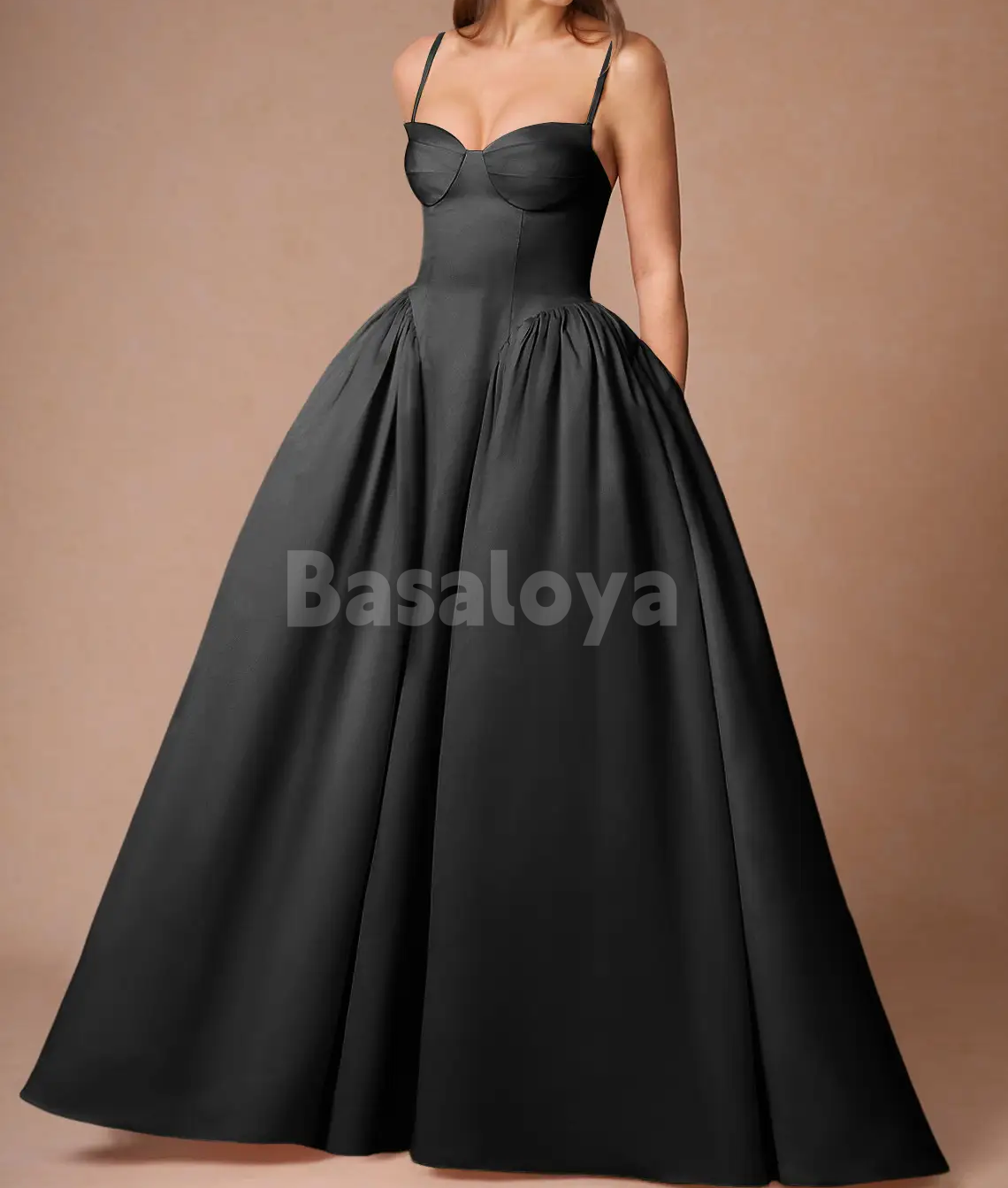 SP0244 Graceful Pink Spaghetti Straps A-Line Satin Prom Dress Party Gown