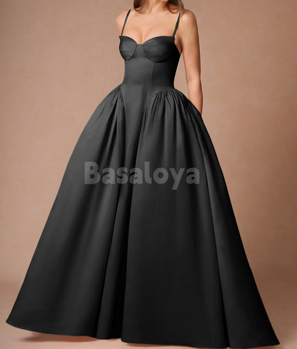 SP0244 Graceful Pink Spaghetti Straps A-Line Satin Prom Dress Party Gown