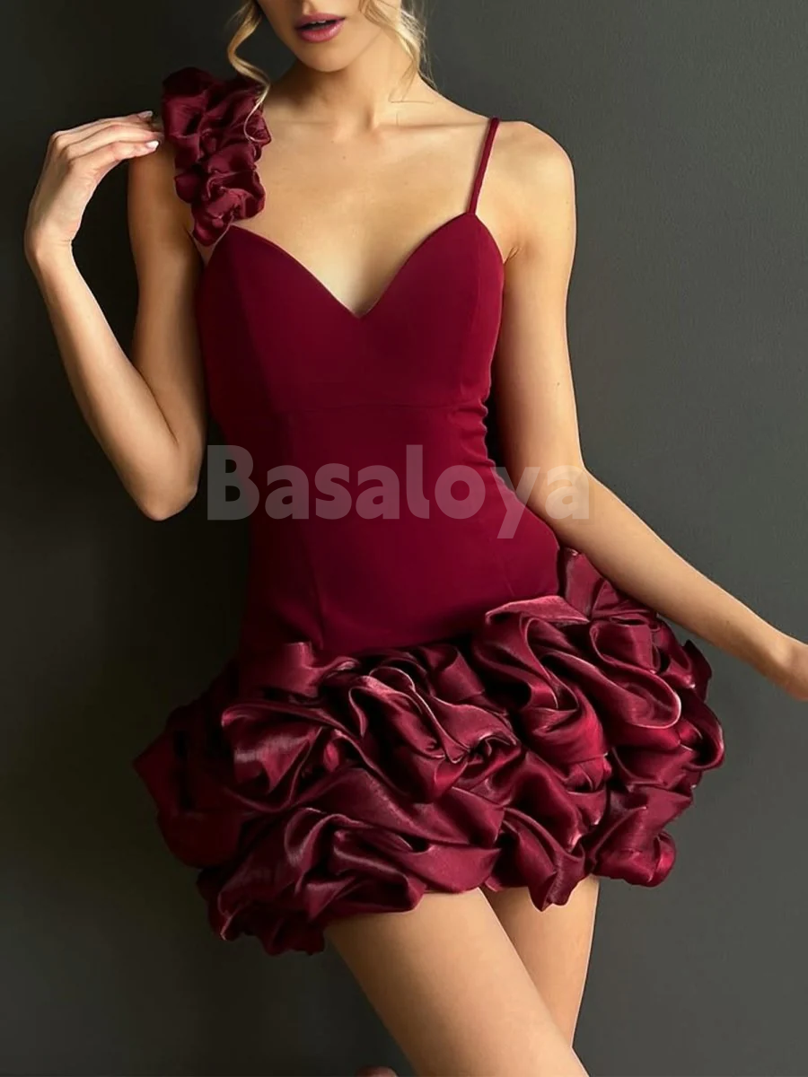 HM0059 Elegant Burgundy V-Neck Bodycon Ruffles Homecoming Dress