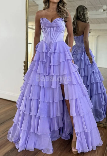 SP0094 Elegant Lavender Sweetheart A-Line Tiered Prom Formal Dress