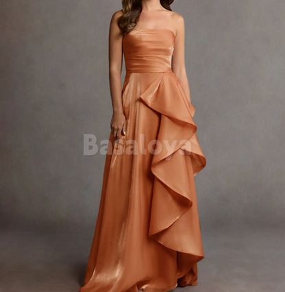 SP0262 Classic Blue Strapless Sheath Long Pleats Prom Dress Party Gown