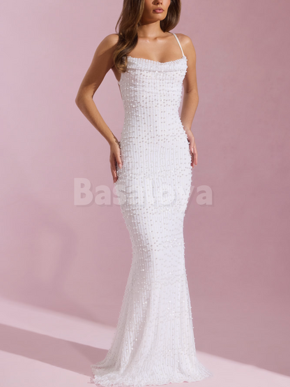 SP0300 Luxury Aqua Blue Spaghetti Straps Sheath Maxi Dress Prom Dress