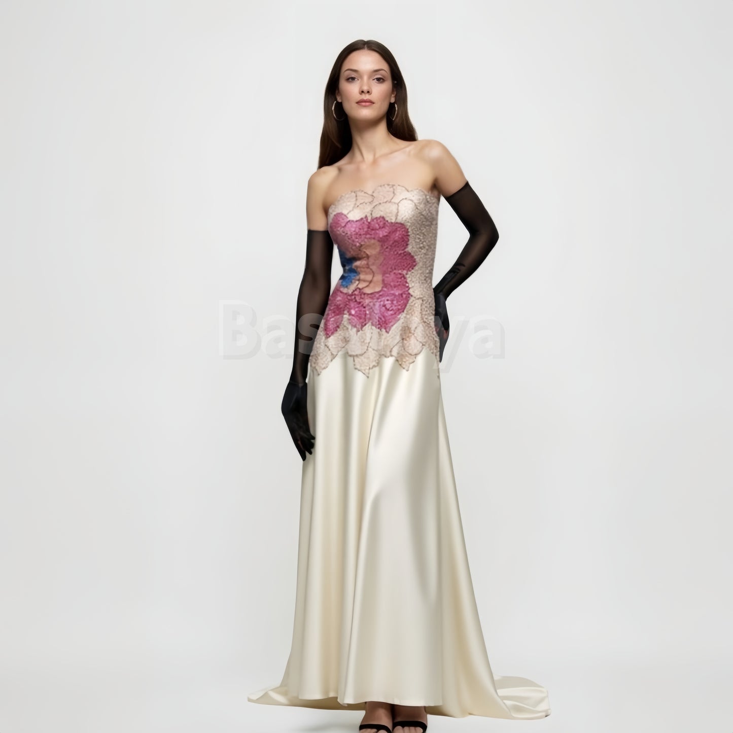 ED0034 Elegant Beaded Champagne Strapless A-Line Evening Dress