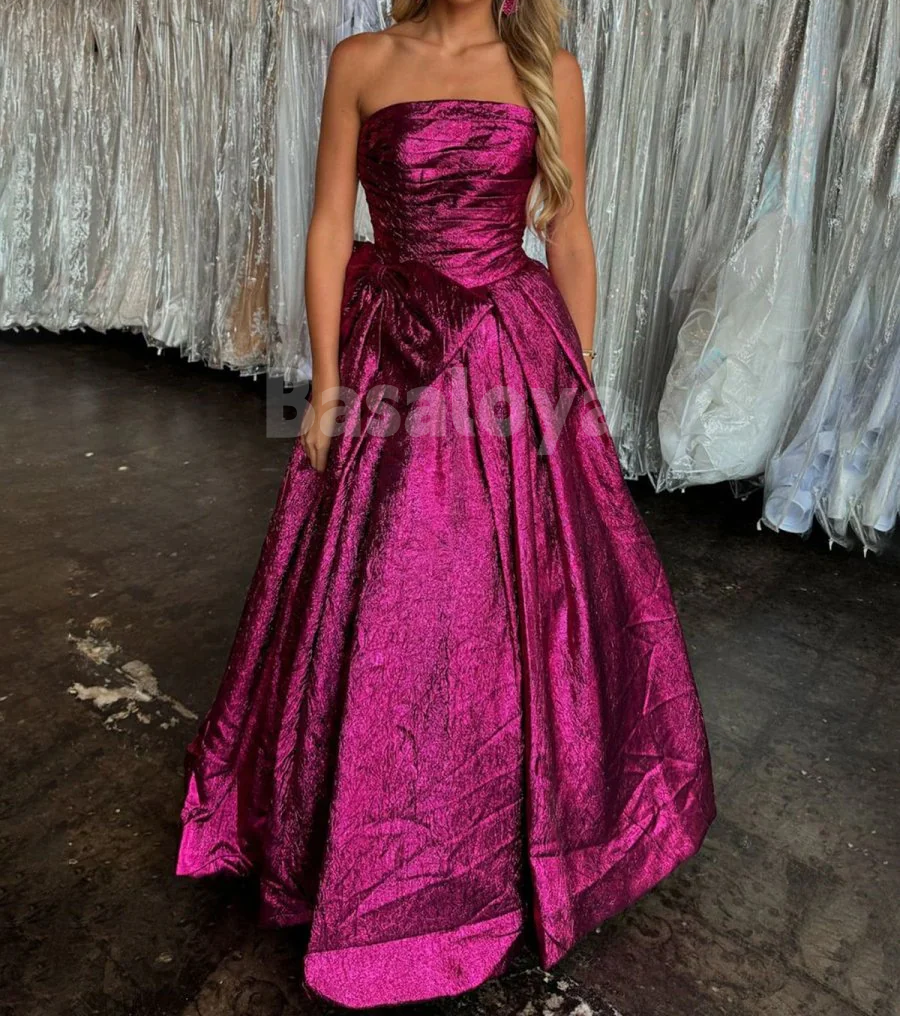 SP0157 Glamorous Royal Blue Strapless A-Line Pleats Party Prom Dress with Bow