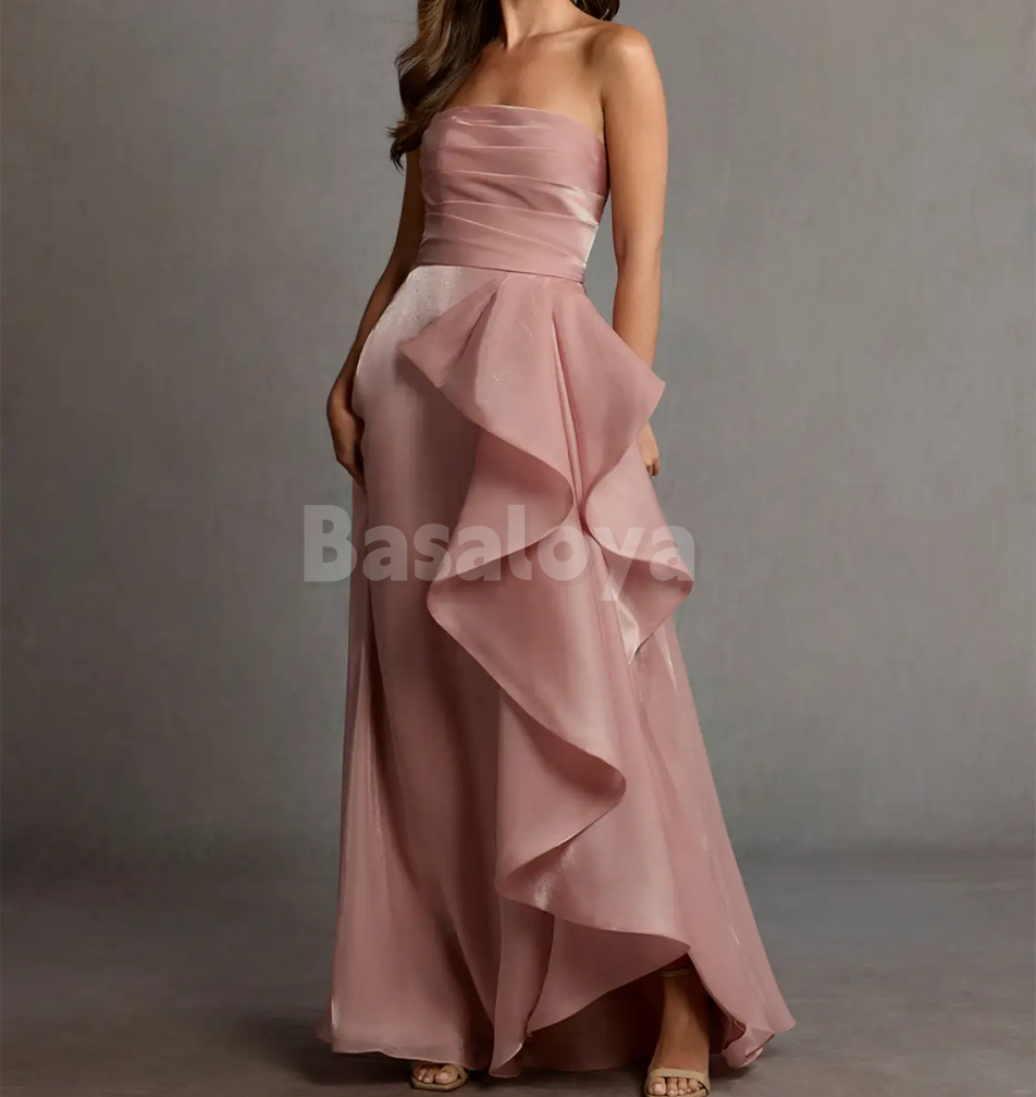 SP0262 Classic Blue Strapless Sheath Long Pleats Prom Dress Party Gown