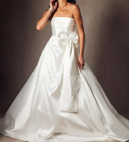 WD0104 Elegant Tube Top A-Line Bow Wedding Dress Bridal Gown with Train