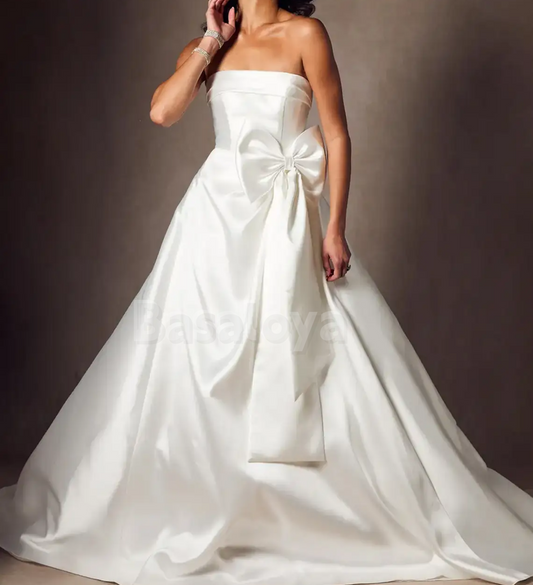 WD0104 Elegant Tube Top A-Line Bow Wedding Dress Bridal Gown with Train