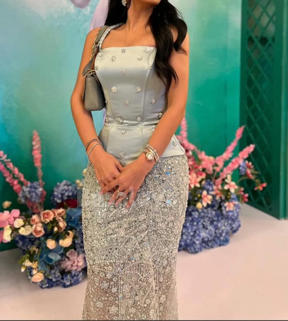 SP0282 Luxury 3D Beaded Floral Lilac Sleeveless Sheath Long Prom Dress