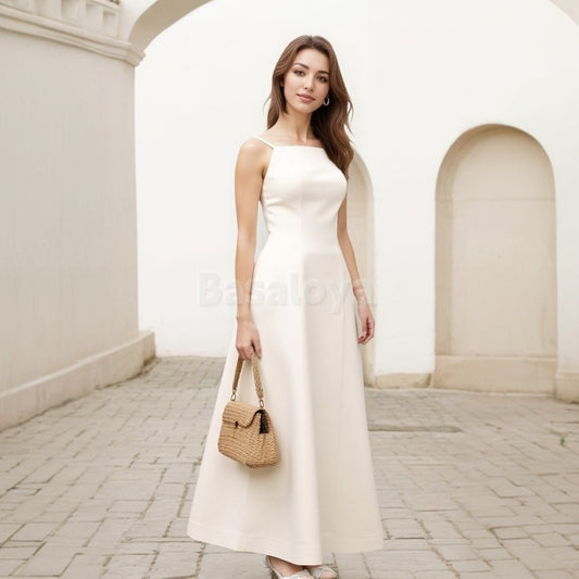 WD0007 Elegant A-Line Open Back Long Wedding Dress Bridal Gown with Pockets