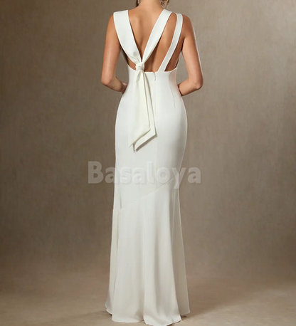 WD0083 Graceful White Scoop Neck Mermaid Long Bridal Gown Wedding Dress