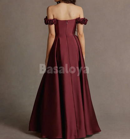 SP0249 Graceful Cream 3D Floral Off Shoulder A-Line Prom Dress with Slit