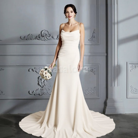 WD0001 Elegant Tube Top Mermaid Ruched Wedding Dress with Train