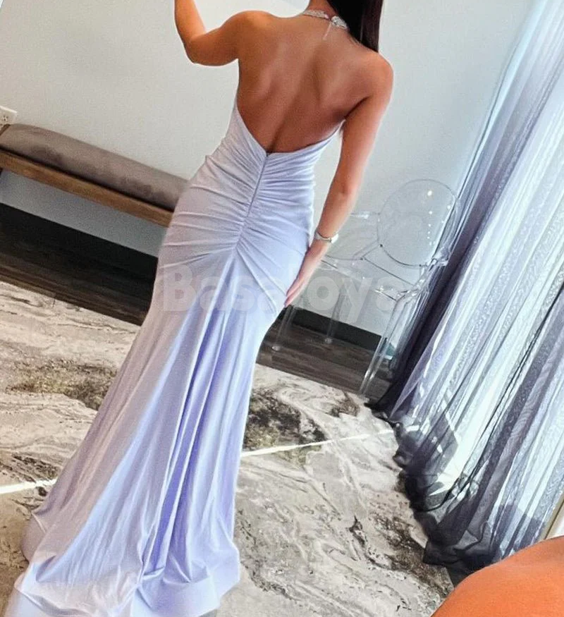 SP0181 Elegant Lavender Halter Neck Mermaid Prom Dress with Beads