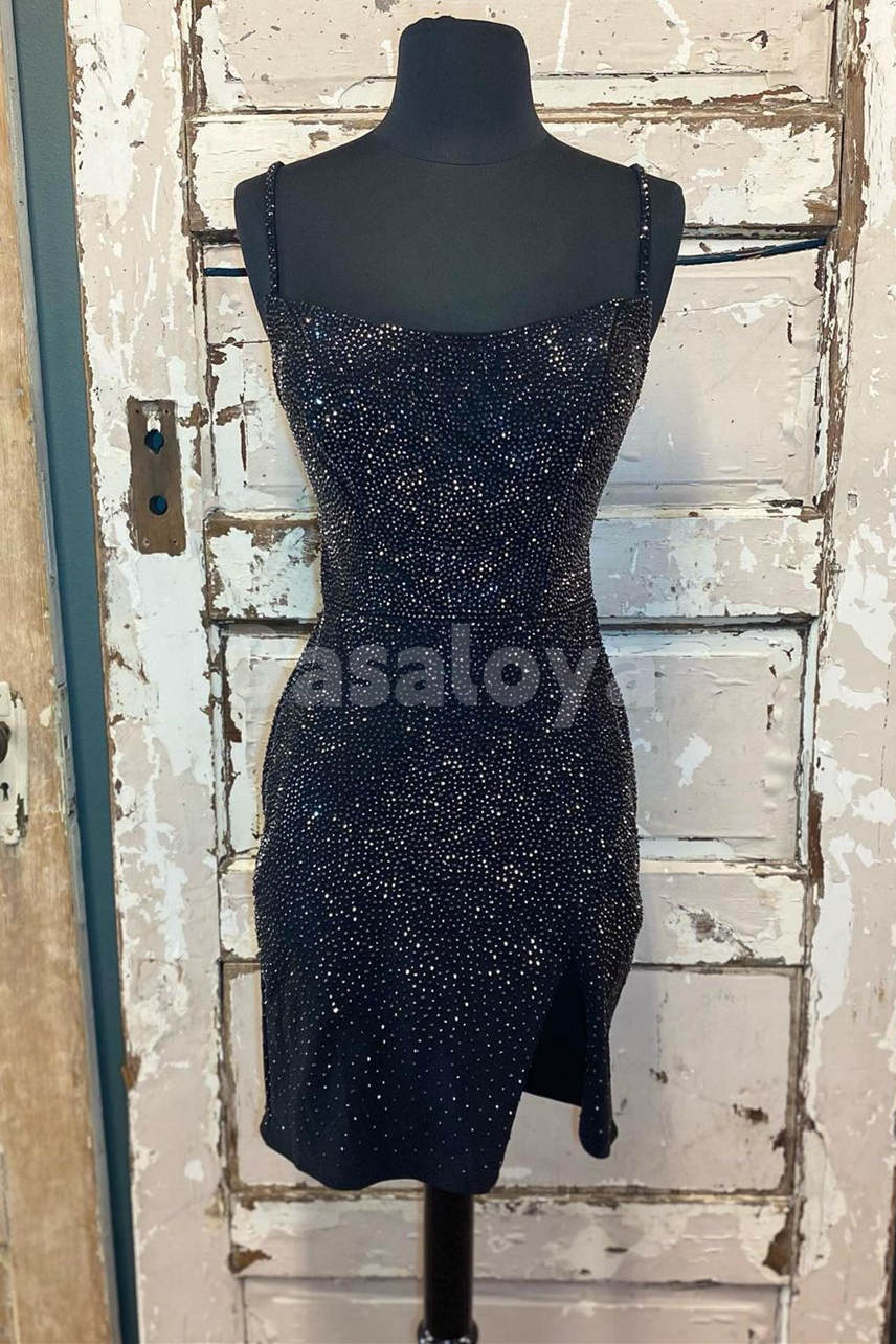 HM0146 Sparkly Beaded Sky Blue Bodycon Short Homecoming Gowns