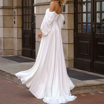 WD0189 Graceful White Long Sleeves Sweetheart A-Line Wedding Dress