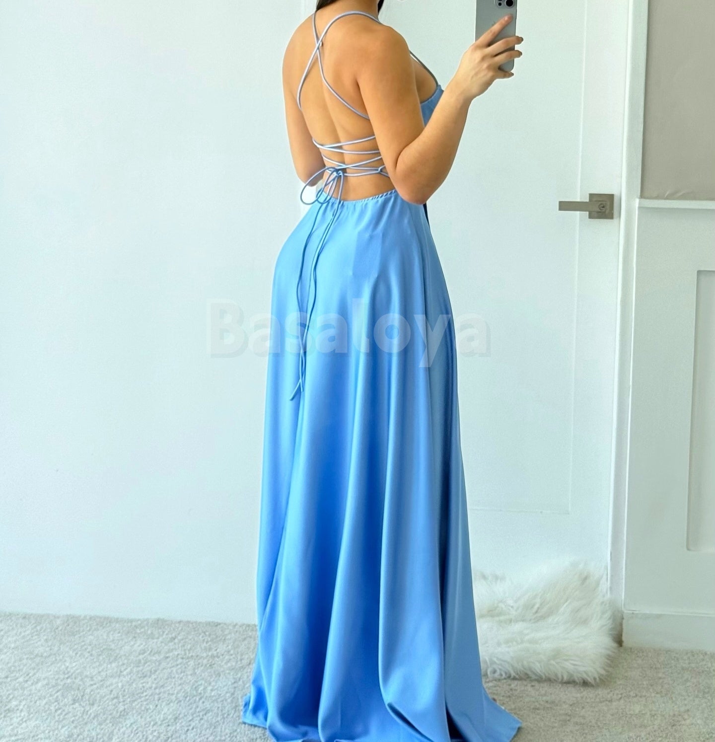 BM0014 Graceful Royal Blue A-Line Spaghetti Straps Bridesmaid Dress with Slit