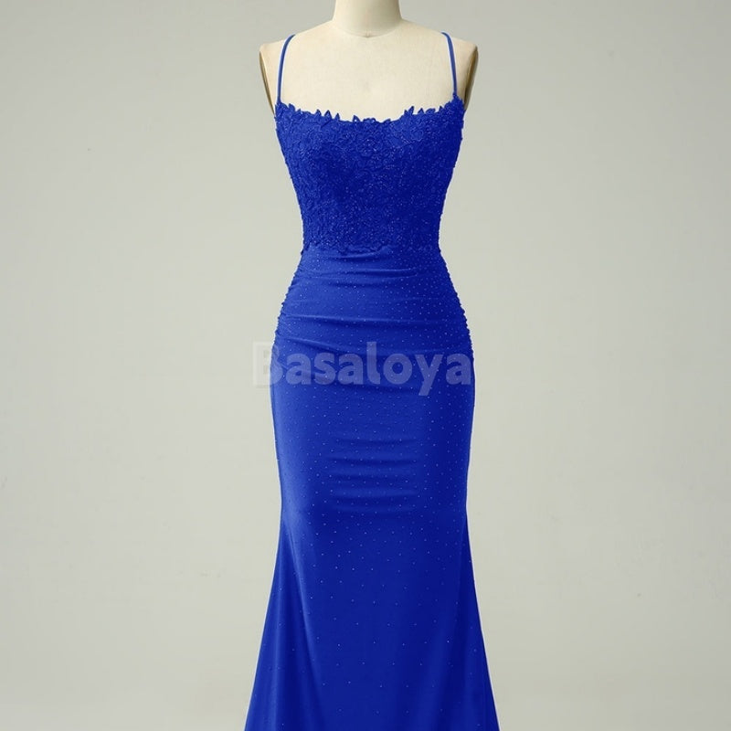 SP0030 Graceful Green Beaded Scoop Neck Mermaid Prom Dress with Applique