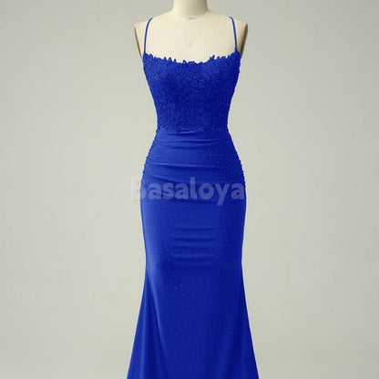SP0030 Graceful Green Beaded Scoop Neck Mermaid Prom Dress with Applique