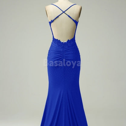 SP0030 Graceful Green Beaded Scoop Neck Mermaid Prom Dress with Applique