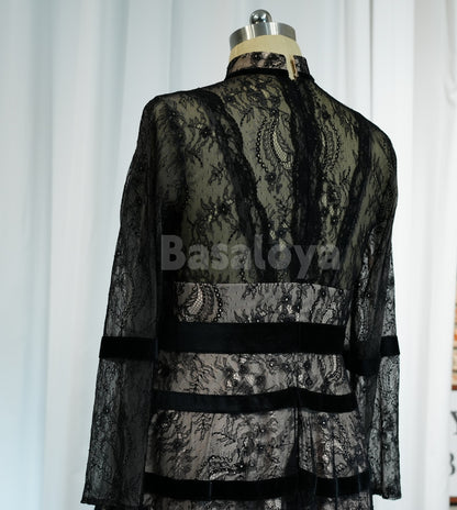 ED0117 Elegant Black Long Sleeves A-Line Evening Prom Dress with Applique