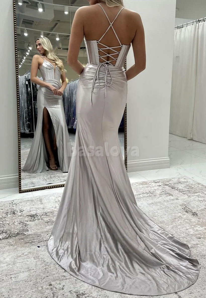 SP0100 Elegant Black Spaghetti Straps Sheath Beaded Prom Dress Formal Gown