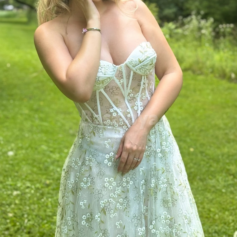 SP0054 Gorgeous Light Green A-Line Sweetheart Prom Dress with Printed Flower