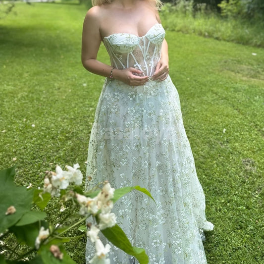 SP0054 Gorgeous Light Green A-Line Sweetheart Prom Dress with Printed Flower