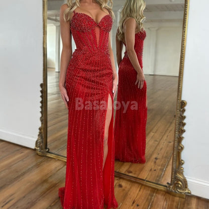 SP0038 Gorgeous Sweetheart Sheath Prom Dress with Beads Formal Gown