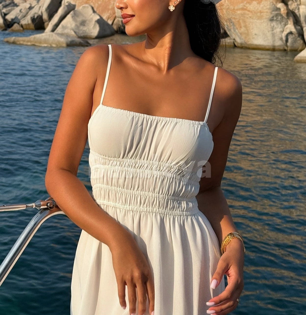 SP0319 Simple White Spaghetti Straps A-Line Long Maxi Prom Dress