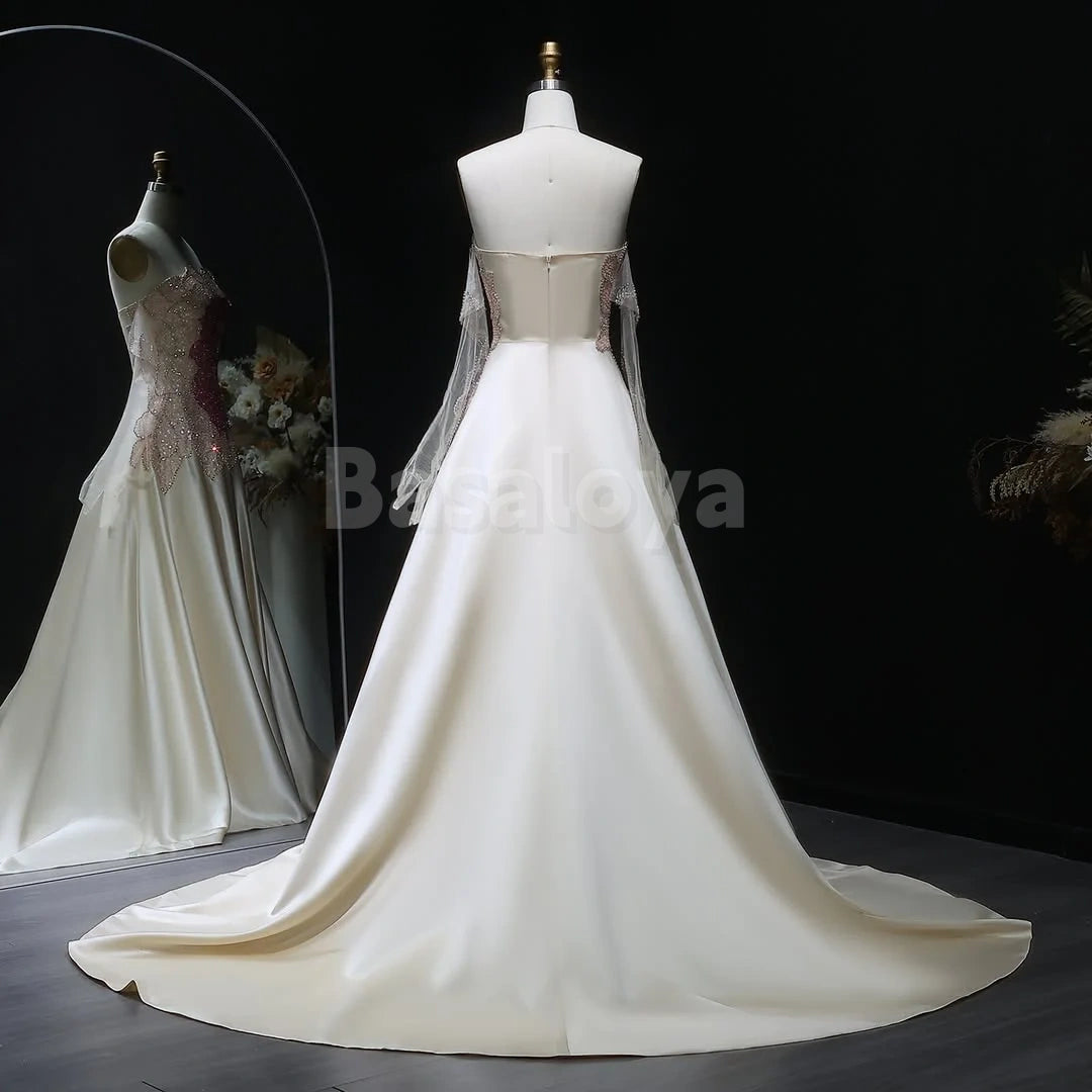 ED0034 Elegant Beaded Champagne Strapless A-Line Evening Dress