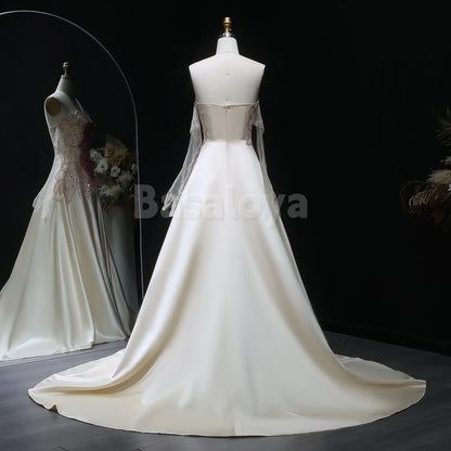 ED0034 Elegant Beaded Champagne Strapless A-Line Evening Dress