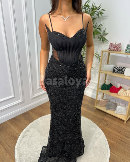 SP0336 Chic Lilac Spaghetti Straps Mermaid Prom Dress with Beaded